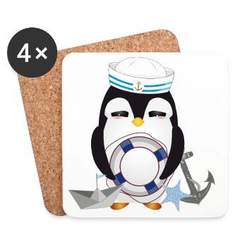 Pingouin mignon comme un marin dans un look marine - Dessous de verre (lot de 4) - blanc - Devant