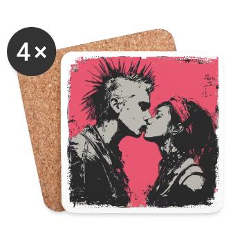 Punk Love – Moment de baiser dans le style rebelle - Dessous de verre (lot de 4) - blanc - Devant