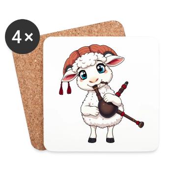 Agneau musicien à la cornemuse - Dessous de verre (lot de 4) - blanc - Devant