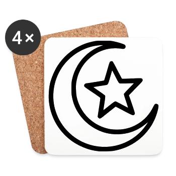 Mondsichel & Stern | Islamisches Symbol Line Art - Untersetzer (4er-Set) - Weiß - Vorne