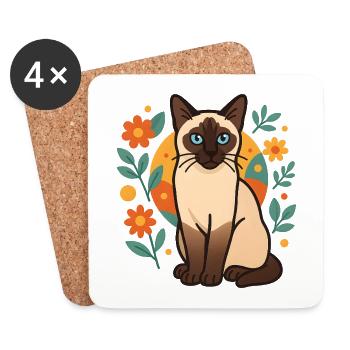 Siamkatze Blume Designs - Untersetzer (4er-Set) - Weiß - Vorne