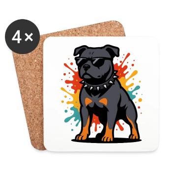 Explosion de couleurs Staffordshire Chien avec des lunettes - Dessous de verre (lot de 4) - blanc - Devant