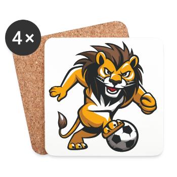 Lion Soccer Cartoon - Coasters (set of 4) - white - Front