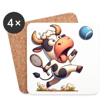 Drôle de vache de tennis avec raquette et balle - Dessous de verre (lot de 4) - blanc - Devant