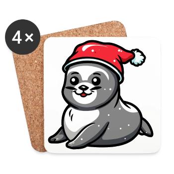 Seal Animal Christmas - Coasters (set of 4) - white - Front