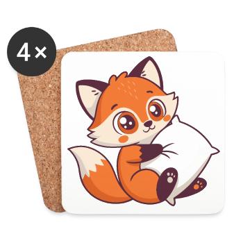 Fox Cozy and Pillow - Coasters (set of 4) - white - Front