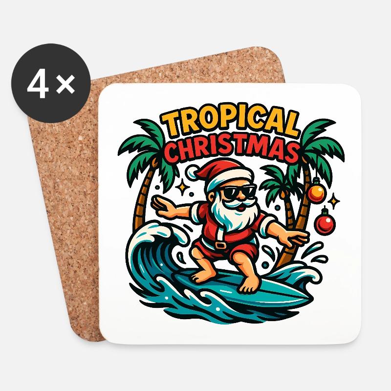 Tropischer Weihnachts-Surf-Weihnachtsmann - Untersetzer (4er-Set) - Weiß