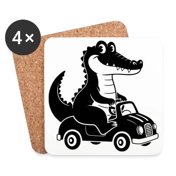 Illustration de dessin animé Crocodile en mouvement - Dessous de verre (lot de 4) - blanc - Devant