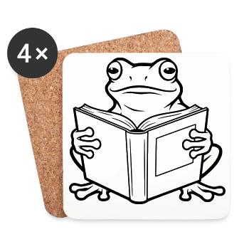 Reading Frog Cartoon Illustration - Coasters (set of 4) - white - Front