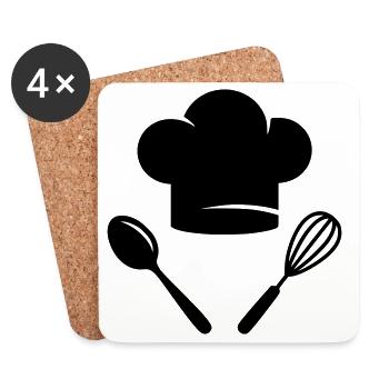 Koch & Küche | Kochen ist Liebe Logo - Untersetzer (4er-Set) - Weiß - Vorne