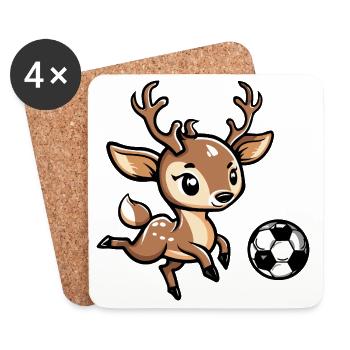 Dessin animé cerf football - Dessous de verre (lot de 4) - blanc - Devant