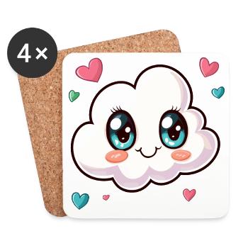 Kuschelige Wolke mit Herzchen - Untersetzer (4er-Set) - Weiß - Vorne