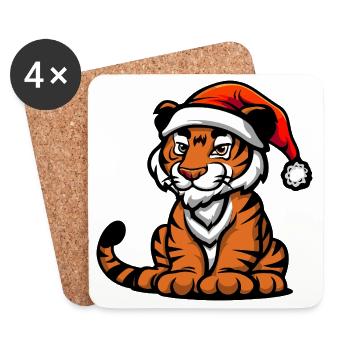 Noël du tigre - Dessous de verre (lot de 4) - blanc - Devant