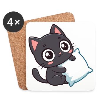 Black Kitten Cuddle and Pillow - Coasters (set of 4) - white - Front
