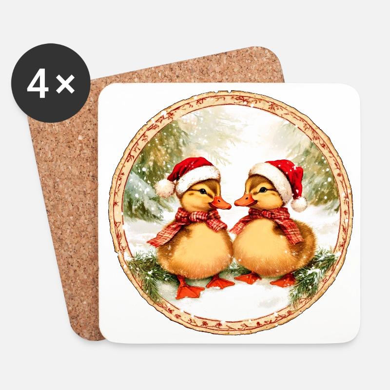 Entchen Weihnachten - Untersetzer (4er-Set) - Weiß