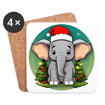 Elephant Christmas / Santa Claus Elephant - Coasters (set of 4) - white - Front