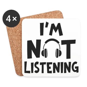 I'm Not Listening Musik Kopfhörer Spruch - Untersetzer (4er-Set) - Weiß - Vorne
