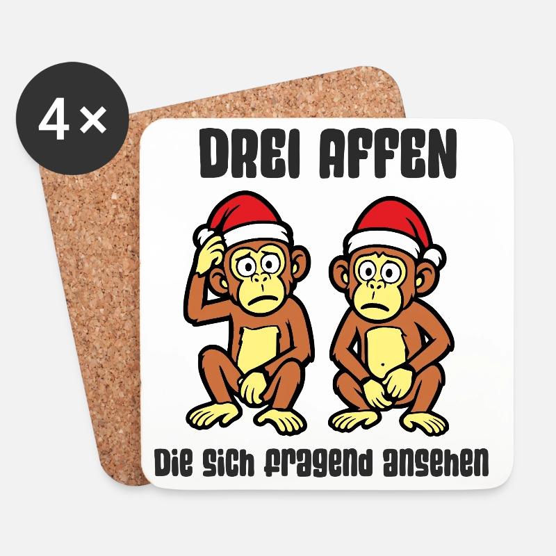 Drei Affen die sich fragend.. - Weihnachts Special - Untersetzer (4er-Set) - Weiß