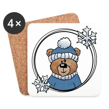 Winter Bear in Blue - Coasters (set of 4) - white - Front