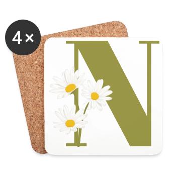 Green Letter n Daisies - Coasters (set of 4) - white - Front