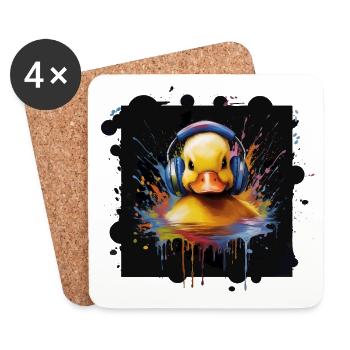 Music Rubber Duck – Funny Animal Motif with Headphones - Coasters (set of 4) - white - Front