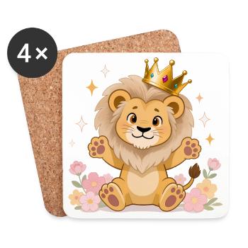 🦁 Lion with crown and flowers - Coasters (set of 4) - white - Front