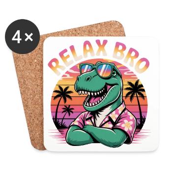 Relax Bro – Dino avec lunettes de soleil Retro Sunset - Dessous de verre (lot de 4) - blanc - Devant