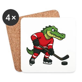 Krokodil Eishockeyheld - Dessous de verre (lot de 4) - blanc - Devant