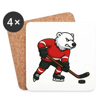 Motif de hockey sur glace ours polaire - Dessous de verre (lot de 4) - blanc - Devant