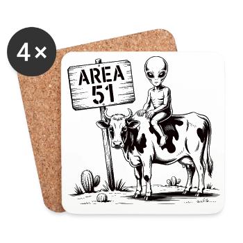 Lustige Area 51 Alien UFO Reitkuh - Untersetzer (4er-Set) - Weiß - Vorne