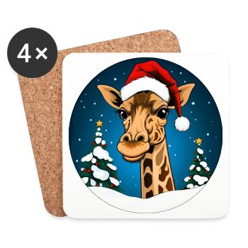 Girafe du Père Noël - Dessous de verre (lot de 4) - blanc - Devant