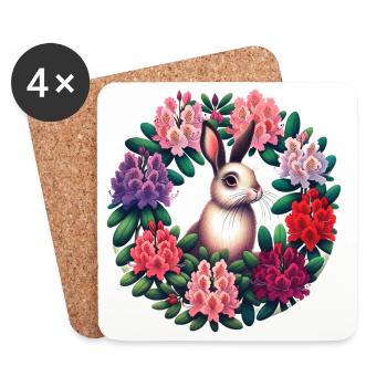 Lapin floral circulaire - Dessous de verre (lot de 4) - blanc - Devant