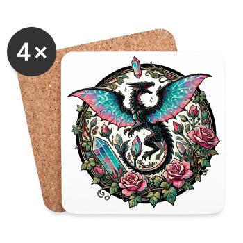 Crystalline Dragon in Rose Crystal Garden - Coasters (set of 4) - white - Front