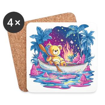 Teddy Boat Dream Under Starry Sky - Coasters (set of 4) - white - Front