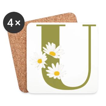 Lettre u vert marguerites - Dessous de verre (lot de 4) - blanc - Devant