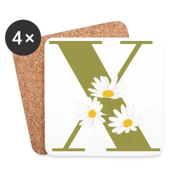 Letter x Green Daisies - Coasters (set of 4) - white - Front
