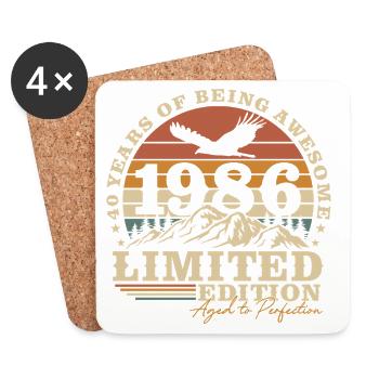 Cadeau de 40e anniversaire Année 1986 Naissance - Dessous de verre (lot de 4) - blanc - Devant