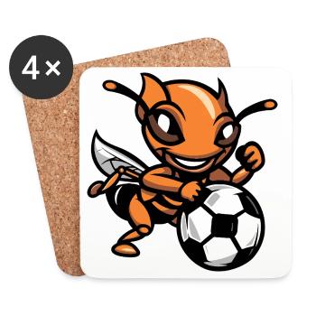 Ant Soccer Cartoon - Coasters (set of 4) - white - Front