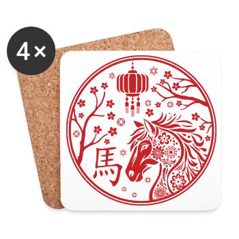 Nouvel an chinois du cheval 2026 - Dessous de verre (lot de 4) - blanc - Devant