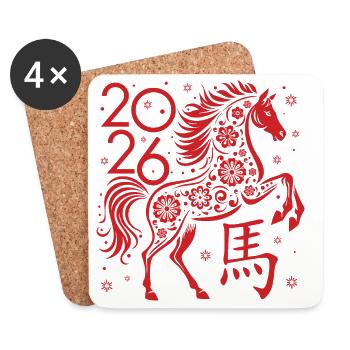 Nouvel an chinois du cheval 2026 - Dessous de verre (lot de 4) - blanc - Devant
