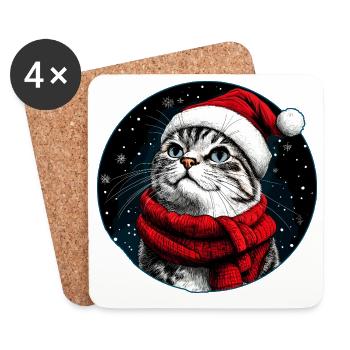 Chats Noël / Père Noël Chat - Dessous de verre (lot de 4) - blanc - Devant