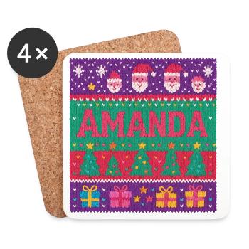 Nom festif Amanda Ugly Chrismas Style, Noël - Dessous de verre (lot de 4) - blanc - Devant