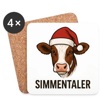 Simmentaler Kuh Weihnachten – Lustiges Kuh Design - Untersetzer (4er-Set) - Weiß - Vorne
