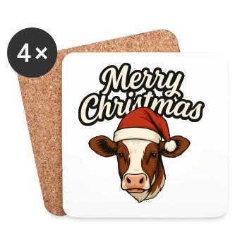 Merry Christmas Simmentaler Kuh Shirt - Untersetzer (4er-Set) - Weiß - Vorne