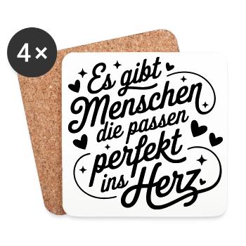 Es gibt Menschen die passen perfekt ins Herz - Untersetzer (4er-Set) - Weiß - Vorne