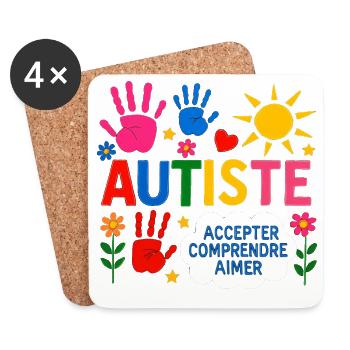 Autiste Cadeau Autisme Inclusion Neurodiversité - Dessous de verre (lot de 4) - blanc - Devant