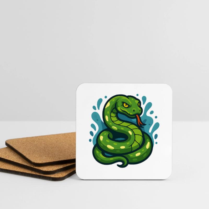 Green Tree Python Snake in Wave Coasters (set of 4)