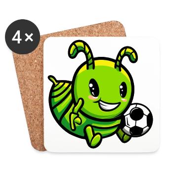 Chenille avec ballon de football - Dessous de verre (lot de 4) - blanc - Devant