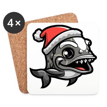 Noël de poisson piranha - Dessous de verre (lot de 4) - blanc - Devant