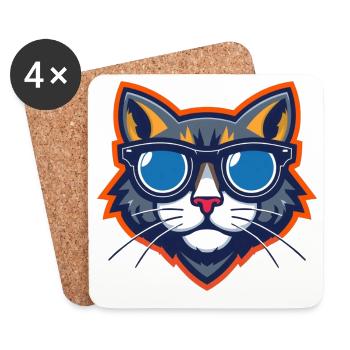 Chat avec des lunettes de soleil Mascotte - Dessous de verre (lot de 4) - blanc - Devant